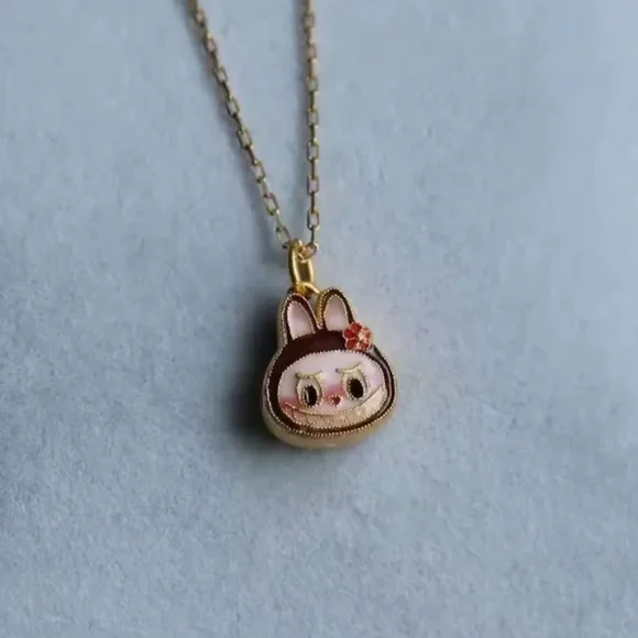 ✨LIMITED✨ Labubu Zimomo Bunny Necklace 🐰💖 18K Gold Cutie! - Picture 2 of 5